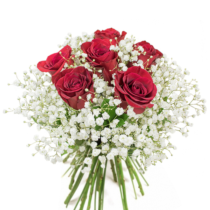 As a dedicated florist serving North Watford, there's a special pride in presenting a bouquet that captures the area's spirit-luxurious red roses, radiant and fully opened, nestled within a dreamy halo of white baby's breath. The roses, numbering 18 to 20, boast sumptuous crimson petals, their velvety texture inviting the fingertips and echoing sentiments of deep love. Each stem stands tall and graceful within a clear glass vase, through which the clean, verdant lines of foliage provide a natural counterpoint to the blooms. The baby's breath, or gypsophila, weaves between the roses in gentle, misty drifts, lending softness and lightness that offer visual-and emotional-balance. This bouquet's composition echoes the romantic traditions cherished in North Watford, whether for milestone anniversaries celebrated near Watford Palace Theatre or for everyday tokens of devotion exchanged in homes along Hempstead Road. There's a tactile delight in the interplay between smooth petals and feathery blossoms, each capturing natural beauty under diffused daylight. Created with a blend of classic skill and heartfelt artistry, this arrangement is an elegant gift for any occasion-a gesture as memorable as a walk under the oaks of Cassiobury Park, and cherished by the lucky receiver.