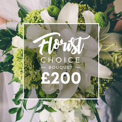 Poised in a soft-lit studio, this Florist Choice Bouquet unfolds with a garden-spring sensibility that feels stitched from North Watford's own mornings. Giant white lilies surge forward, their petals silky and clean, while generous waves of white ranunculus or spray roses add cushion and romance. The white blooms are punctuated by lime-green clusters-textured and bright-reminiscent of Green Trick dianthus or compact hydrangea heads, giving the arrangement a crisp, contemporary silhouette. Dark green foliage-eucalyptus and ruscus-weaves through the bouquet, providing depth and a natural frame. A gentle hand-keeps the bouquet, with pale fabric in the background hinting at a wedding dress or formal gown, anchoring the piece to a special occasion. In a crisp white frame centered on the image, the word "Florist" glides in a graceful script, beneath it "CHOICE BOUQUET" in uppercase with subtle dashes at the sides, and at the bottom the bold "?200" confirms its premium status. This is a luxe offering from Flower Delivery North Watford, crafted for those marking a wedding, anniversary, or meaningful celebration, and available for same-day delivery across North Watford. The bouquet's pure white and vibrant green palette exudes calm, assurance, and modern refinement, reflecting the florist's careful layering of classic florals with a contemporary touch. The overall mood is poised elegance, quiet joy, and the promise of a memorable gifting moment in the North Watford community and surrounding parks.