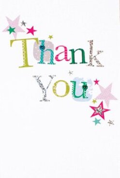 In North Watford, where small acts of kindness bloom as freely as wildflowers, this thank you card epitomises joyful appreciation. The front proudly displays 'Thank You' in a playful parade of colours: bold lime, soft teal, fuchsia, quiet blue-each letter given its own whimsical pattern, from silver glimmers to cheerful dots and stitched swirls. Stars in pink, turquoise, and gold drift around the words, evoking the sparkle of a local celebration just after the festivities on Balmoral Road. The white background is immaculately presented, making each colour pop with extra brightness-much like how fresh bouquets from the North Watford market seem to light up a room. There's a lovely tactile quality too, an almost glistening texture along the silvered letters that recalls the delight of receiving a handmade card. It's not hard to imagine this expressive design paired with a bouquet delivered by a caring neighbour, carrying with it a message of genuine gratitude. Crafted with the eye of a local florist, this card feels at once creative and personal, a fitting way to share heartfelt thanks within our close-knit Watford community.