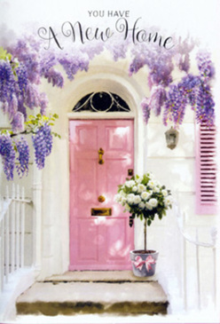 An inviting North Watford doorway is captured at that serene time of day when the light falls softly and colours seem to exhale. The front door is painted a tender shade of pink, its surface smooth and gently reflective, framed by whitewashed walls and a single, muted shutter that suggests calm, lived-in charm like you might find on a peaceful side street off St Albans Road. Above, wisteria cascades down from an unseen trellis, its lavender blossoms gathered in loose, pendant clusters that look almost painted against the plaster. Each flower strand adds a sense of movement, as if a light breeze might set the petals trembling. At the foot of the door, on the step, rests a chic grey metal bucket brimming with creamy white roses, their petals full and layered, cushioned with soft green foliage that peeks between the blooms. A blush-pink ribbon circles the base of the bucket, echoing the colour of the door and pulling the entire entrance into a cohesive pastel palette. The atmosphere feels like a quiet celebration of a new address in North Watford: gentle, sophisticated, and full of promise. Imagining the fragrance, you sense the heady sweetness of wisteria mingling with the clean, classic scent of roses, creating a floral welcome that might greet someone returning to their new home near Garston or North Watford station. It is an image of grace and anticipation, the sort of doorstep display a caring florist would design to say congratulations, good luck, and may this house be filled with love.
