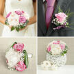 A close look at the groom's boutonnière reveals a miniature echo of the bridal bouquet's refined romance, crafted with the same care a North Watford florist would bring to a wedding on a quiet side street off St Albans Road. At its centre sits a single rose in a soft lilac shade, the petals polished and symmetrical, just beginning to unfurl. It is cupped by delicate sprays of feathery greenery and tiny white blossoms of baby's breath, which add a light, cloud-like softness around the focal bloom. A slender lavender ribbon wraps the stems, tied in a neat finish that catches the light with a gentle sheen, as if ready to be pinned to a tailored lapel. The colours mirror the bridal bouquet: muted purples, creamy notes in the filler flowers, and hints of fresh green, ensuring the boutonnière harmonises without competing for attention. The overall mood is one of quiet confidence and thoughtful detail, as though every petal placement has been considered. You can almost imagine the florist in North Watford checking the scale against the groom's jacket, ensuring it feels proportionate and comfortable for a long day of photographs and celebration. Though small, the texture is rich-the smoothness of the rose, the airy roughness of gypsophila, the cool touch of the ribbon-creating a piece that speaks softly but clearly of love. It feels like a fragrant talisman for the day, designed not just as an accessory, but as a subtle link between two carefully coordinated wedding flowers.
