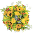 Brimming with the golden essence of summer, this bouquet is crafted as a lively, sun-soaked celebration-its bold sunflowers radiating cheerfulness from the heart of the arrangement. Interlaced with these sunny blooms, soft yellow roses provide a gentle, velvety touch and a sweet, uplifting aroma, reminiscent of garden mornings on Hempstead Road. Around the vibrant core, delicate tendrils of green fern and tufts of goldenrod create a graceful, meadow-like effect, infusing the composition with an organic, just-picked energy. Dashes of orange blooms and clusters of jewel-like red berries interject playful bursts of colour, ensuring the design feels dynamic and spontaneous, much like a stroll through North Watford's vibrant weekly market. Hints of eucalyptus peek through, their cool silvery tones grounding the bouquet and adding a quietly sophisticated scent. The overall mood is upbeat and harmonious, making this arrangement well-suited for marking life's milestones or simply bringing a little sunlight indoors. Expertly arranged by hands familiar with North Watford's spirit, it's an invitation to savour happiness and the art of thoughtful giving, one radiant petal at a time.