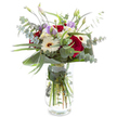 There's a quiet serenity to this bouquet, designed to evoke both celebration and soothing calm for homes across North Watford. Centered at the heart are velvety red roses, their lush petals unfolding with a timeless sense of devotion, set in harmony beside snowy-white Gerbera daisies that radiate clarity and hope, much like the morning light cast across North Watford back gardens. Brushstrokes of soft lilac lisianthus weave between the larger blooms, some buds still closed and full of promise, others softly ruffled in bloom, lending a gentle, graceful touch. Eucalyptus leaves, cool-toned and rounded, wrap through the design to provide both fresh scent and subtle structure, reminiscent of local hedgerows or walks along Radlett Road. Anchoring the bouquet, glossy emerald aspidistra leaves form a modern base, gracefully curved and lending architectural intrigue, while feathery foliage and white spray flowers add texture and depth. Every stem glistens through the clear glass vase, immersed in pristine water-a tangible reminder of the arrangement's freshness and handcrafted attention. Delivered by a North Watford florist for birthdays, anniversaries, or acts of kindness, this bouquet brings both style and comfort, brightening any space with its artful blend of contemporary elegance and local character.