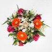 With petals unfurling in vibrant tones, this North Watford bouquet is a celebration of colour and emotion, reflecting the warmth and charm of the community. Three bold orange Gerbera daisies take center stage, their joyous faces framed by ever-changing light, while magenta and fuchsia roses deliver bursts of drama and a sense of cherished affection. Some roses are already open, their lush fullness echoing the richness of connection, while others remain tightly curled, full of promise. At the bouquet's soft core, a single peach-cream rose anchors the composition, radiating gentle elegance. Sprays of snowy white chrysanthemums and delicate alstroemeria-some budding, some blossoming-fill the spaces with airy lightness, creating a sense of movement within the floral tapestry. Dense green foliage surrounds the design, offering contrast and depth, recalling the serene parks and gardens of North Watford. Carefully arranged by local hands, the bouquet resonates with the spirit of shared moments-an inspired choice for a birthday surprise, a heartfelt congratulation, or simply brightening up a home on Sandringham Road with fresh beauty delivered same day.