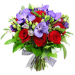 This bouquet feels like a celebration of contrasts and harmony, a composition that stirs both the soul and the senses. The deep crimson roses draw the eye with velvety intensity, their petals spiraling tightly yet unfurling with confident grace. Interwoven are purple orchids, exotic and broad, their petals lightly speckled and catching the light with a subtle shimmer. Pale green buds and soft white lisianthus provide a fresh counterpoint, creating a sense of movement as the eye travels from one bloom to the next. Glossy greenery frames the arrangement, giving it fullness and a sense of being cut straight from a secret garden near North Watford's leafy avenues. The stems are secured at the base with a dark open-weave mesh ribbon, its texture modern and airy, a small touch of contemporary flair that never overwhelms the natural beauty. The bouquet suggests celebration and quiet, intimate admiration alike, whether given for an anniversary, a grand birthday, or a heartfelt thank you. On a doorstep in North Watford or at a city-centre event, its fragrance and presence would linger, pairing well with a candlelit table and soft music. This is the work of a local florist, crafted with care and precision, a tangible expression of passion, artistry, and the reliable freshness you expect from a skilled local team in North Watford.