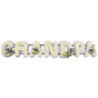 This image shows a dignified floral lettering tribute spelling the word GRANDPA in bold, white capital letters, positioned horizontally as though resting at the front of a funeral service in North Watford. Every letter is densely layered with small white chrysanthemums or carnations, tightly arranged so that no gaps in the greenery show, creating a soft, velvety surface that feels tranquil and pure. The blossoms' rounded heads overlap gently, forming a smooth, pillow-like texture that speaks of tenderness and quiet remembrance. Here and there, thoughtfully placed accents of rich purple and lilac blooms emerge, interlaced with sprigs of fresh green foliage. These accents appear at the base of the G, within the triangular centres of each A, in the straight body of the D, and within the curved bowl of the P, drawing a gentle, rhythmic line of colour across the tribute. A slim border of coordinating purple ribbon can be glimpsed around parts of the letters, providing a subtle frame that adds polish without distracting from the flowers themselves. All seven letters are fixed onto a narrow dark green bar that runs beneath them, largely hidden, yet giving enough support to keep the word intact when carried to a chapel near Garston or set beside a resting place close to Cassiobury Park. Crafted with the care and precision you would expect from a local North Watford florist, this personalised funeral arrangement quietly embodies love, gratitude, and the enduring bond between a family and their cherished grandfather.