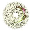 Captured from a bird's-eye view, this image portrays a serene funeral wreath resting on a stark white background, crafted almost entirely from white Baby's Breath. The gypsophila blossoms are gathered in countless tight clusters, forming an unbroken ring of tiny, star-like flowers that together resemble a soft, white cloud. Their texture looks light and airy, yet intriguingly dense, like a halo of mist suspended in time. The centre of the wreath is an open, perfectly round void, creating a calm focal space that symbolises remembrance and continuity. Positioned on the lower right curve of the circle are two refined calla lilies, offering a dramatic yet tasteful contrast. Their sleek, trumpet-shaped blooms start with deep burgundy and magenta tones at the rolled edges, gradually shifting into muted green as the petals fold back towards the stems. The green stems are slender and gently curved, appearing to nestle into the Baby's Breath as though rooted within the wreath itself. The combination of the smooth, polished calla petals with the delicate, cloud-like gypsophila gives the arrangement a harmonious balance between softness and structure. The white backdrop enhances the purity of the design, echoing the quiet dignity often sought for services and remembrance gatherings throughout North Watford. It feels like a piece created with care in a local florist's studio, each flower placed to convey love, reverence, and a peaceful farewell, perfectly suited for honouring someone cherished and deeply missed.