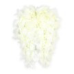 An elegant angel wing tribute, handmade from pure white flowers and soft feathers, lies against a simple, light background, creating a calm focus for a North Watford memorial. Each wing is edged with a border of downy, snowy feathers that curve gently along the outline, giving the impression of real wings poised in stillness. Within this feathered frame, a carpet of tightly packed white chrysanthemums fills the interior, their small, rounded petals overlapping in dense clusters to form a smooth, pillowy texture. Here and there, a suggestion of pale green or soft butter-yellow at the flower centres adds depth and a natural, living nuance to the design. The subtle play of light and shadow along the central seam where the wings meet creates a sense of three-dimensional depth, suggesting a protective, cupped shape that seems ready to cradle precious memories. The overall mood is tranquil and reverent, well suited to a funeral or remembrance service held near North Watford, perhaps in a quiet chapel just off North Western Avenue. Imagining the scent, one would expect a clean, almost understated freshness, appropriate for spaces of reflection. Crafted by local florists who understand the tenderness of saying goodbye, these angel wings become more than just a floral display; they serve as a gentle symbol of guidance, safe passage, and the comforting thought that a loved one is watched over with grace and care.