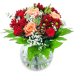 The moment you lay eyes on this radiant bouquet, a wave of sensual warmth washes over you-much like catching the golden sunrise over North Watford's rooftops. Lush crimson chrysanthemums and rich red roses cluster protectively around the centre, where apricot roses unfurl their petals in sumptuous spirals, echoing the gentle glow of early morning light. Wispy clouds of white gypsophila drift throughout, softening the bold reds with a misty elegance that calls to mind the sweetness of local spring gardens. The bouquet is framed by broad, gleaming green leaves that seem to capture and reflect the daylight, infusing the design with a natural, grounding freshness. Nestled securely in a round glass vase with the stems visibly arranged, there's a beautiful openness and honesty to the composition-each element thoughtfully placed as if by a local florist who knows every corner of North Watford. The aroma gently blends the sweet floral notes of roses with the earthy scent of fresh foliage, as though the bouquet was gathered from a garden just off The Harebreaks at dawn. Perfect for anniversaries, declarations of love, or simply to let someone know they matter, this arrangement feels at once luxurious and heartfelt-a true testament to the care and artistry rooted in the North Watford community.